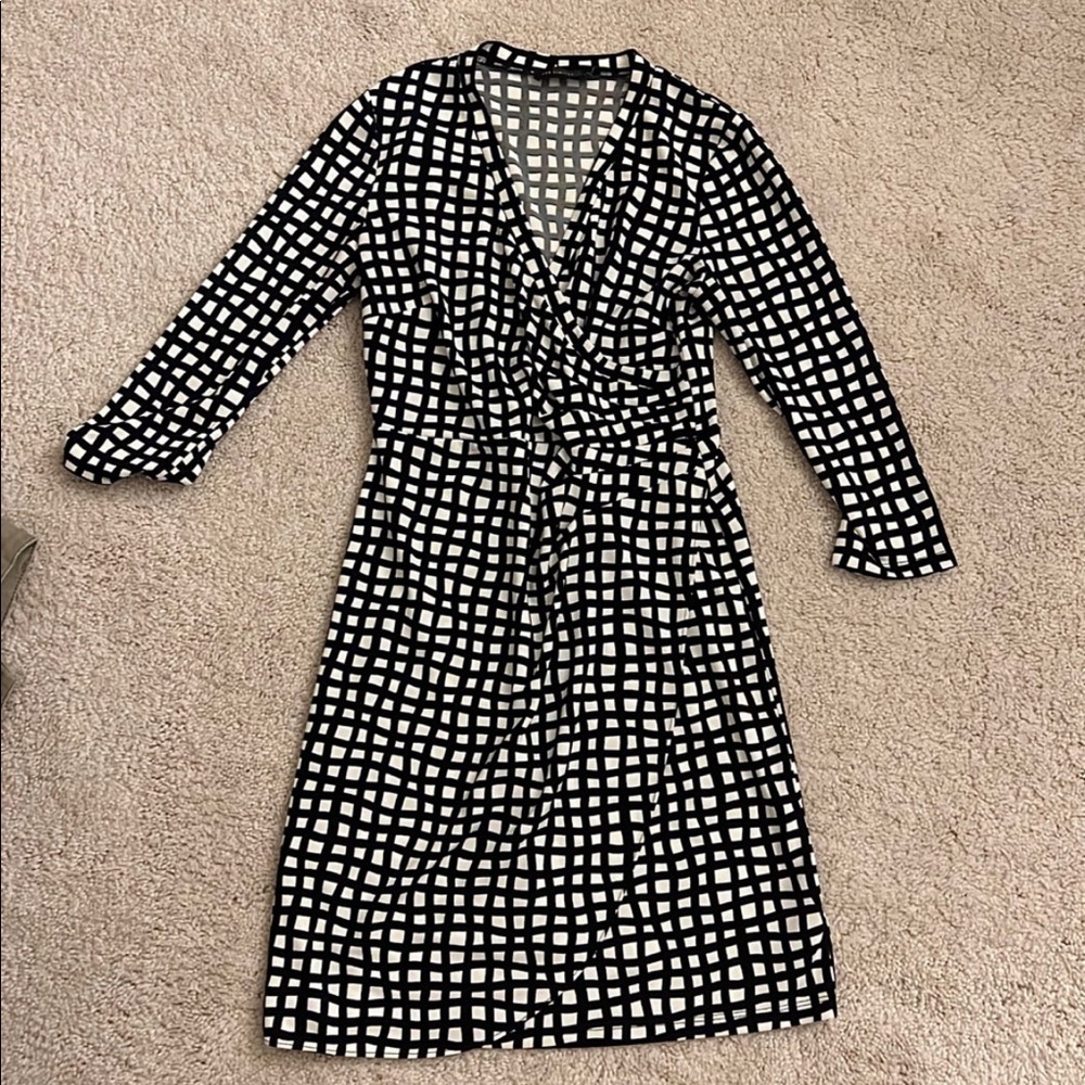 The Limited black square print faux wrap dress
